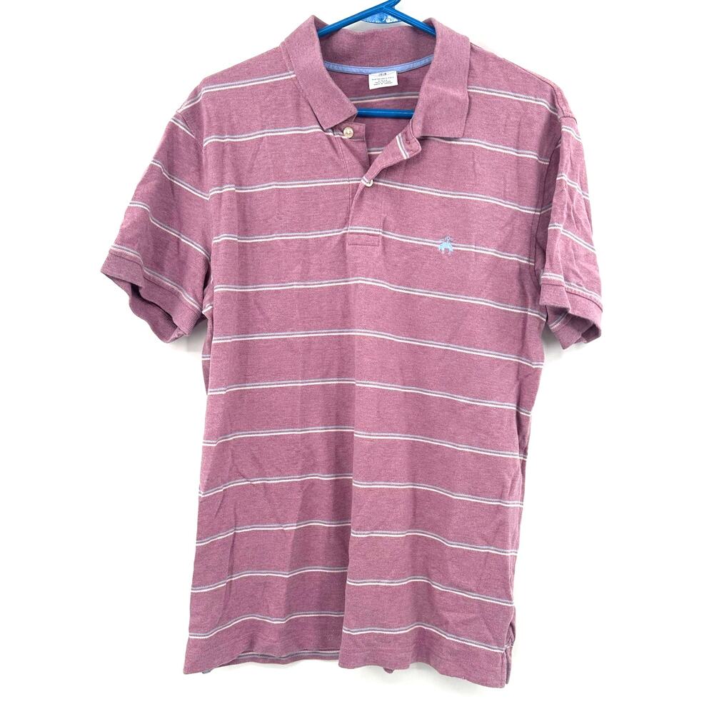 Brooks Brothers Size Large Short‎ Sleeve Polo Shirt Red and White Stripes Cotton